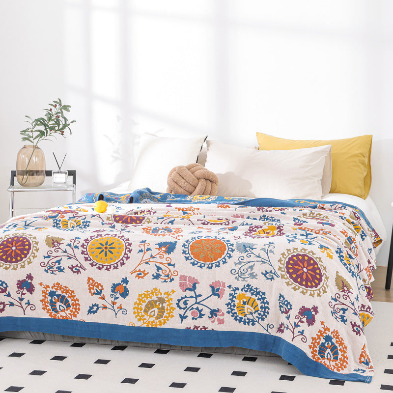 Floral Reversible Cotton Gauze Blanket – Bed Throw – Sofa Throw – Decorative Blanket – All-Season Blanket – Lightweight Blanket – Machine Washable