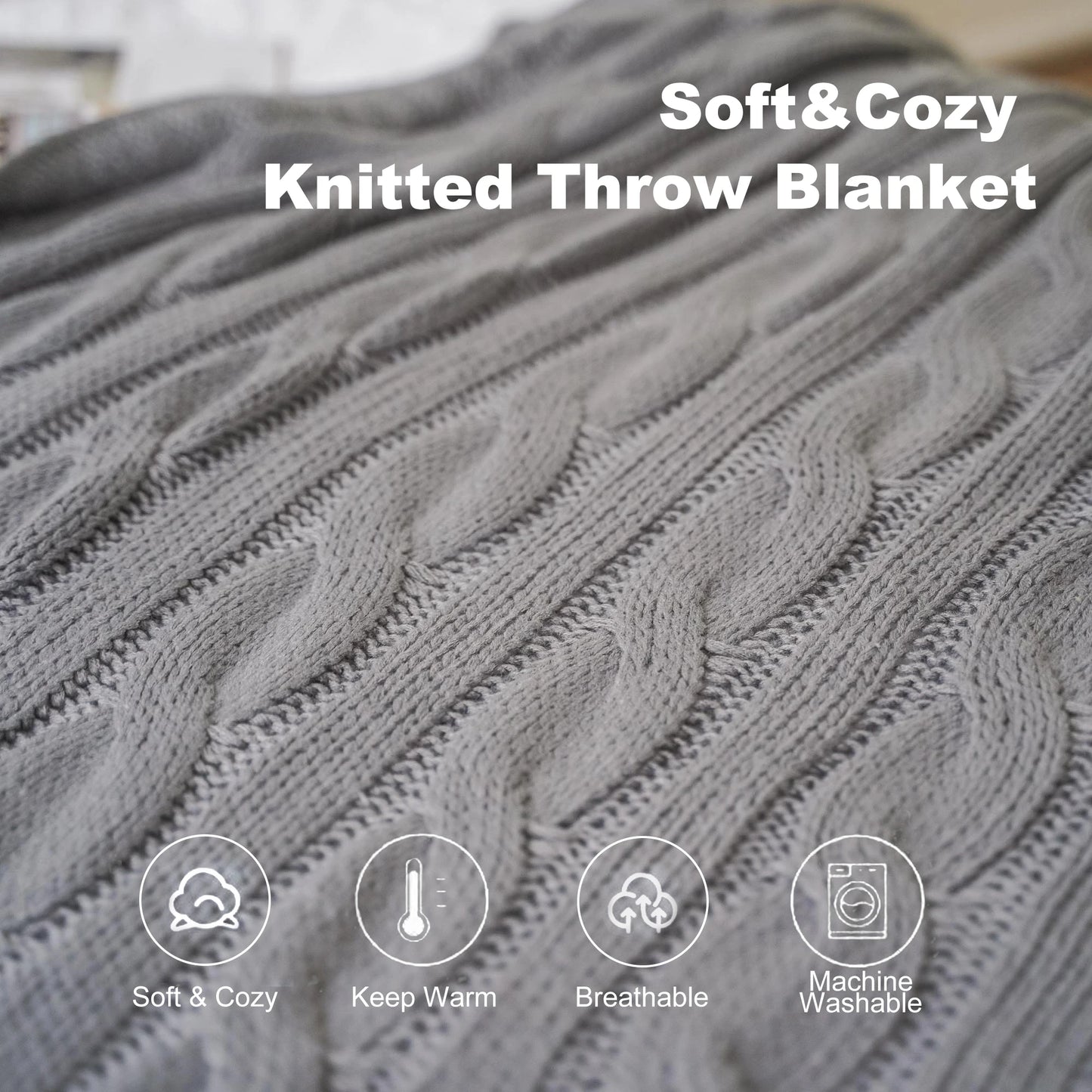 Knitted Throw Blanket – Plaid Crochet Soft Acrylic Knit – Cozy Lightweight Decorative Sofa & Bed Throw