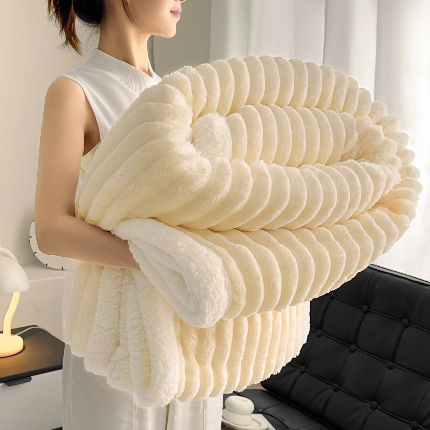 Striped Fleece & Sherpa Reversible Throw Blanket