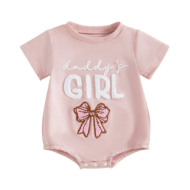 Baby Girl Romper – “Daddy’s Girl” Embroidered Short Sleeve Summer Outfit for Infants