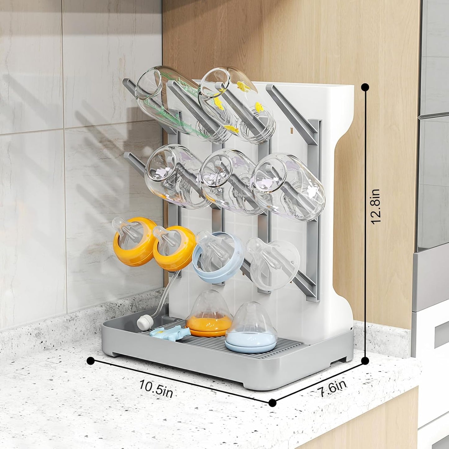 Vertical Baby Bottle Drying Rack with Drip Tray – Compact and Safe Organizer, BPA-Free