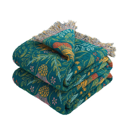 Floral Reversible Tassel Cotton Gauze Blanket – Bed Throw – Sofa Throw – Decorative Blanket – All-Season Blanket – Lightweight Blanket – Machine Washable