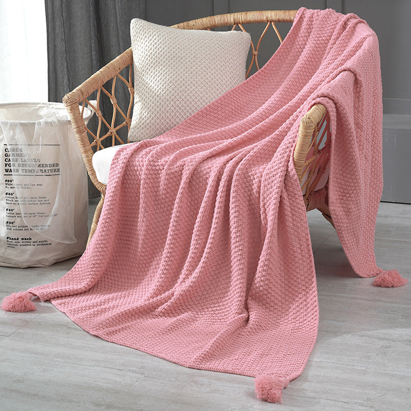 Knitted Tassel Throw Blanket – Soft Acrylic Knit – Lightweight Cozy Decorative Bed & Sofa Throw