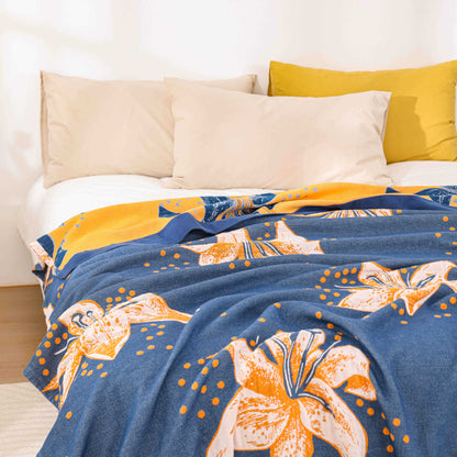 Floral Cotton Gauze Towel Blanket – Bed Throw – Sofa Throw – Decorative Blanket – All-Season Blanket – Lightweight Blanket – Machine Washable