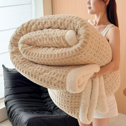Waffle Jacquard Sherpa Fleece Throw Blanket