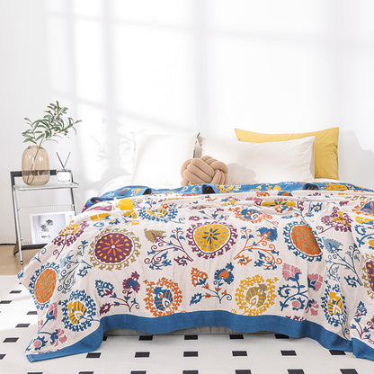 Floral Reversible Cotton Gauze Blanket – Bed Throw – Sofa Throw – Decorative Blanket – All-Season Blanket – Lightweight Blanket – Machine Washable