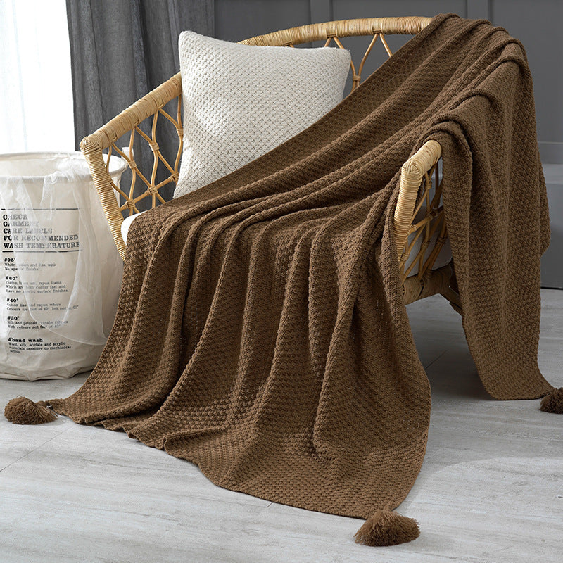 Knitted Tassel Throw Blanket – Soft Acrylic Knit – Lightweight Cozy Decorative Bed & Sofa Throw