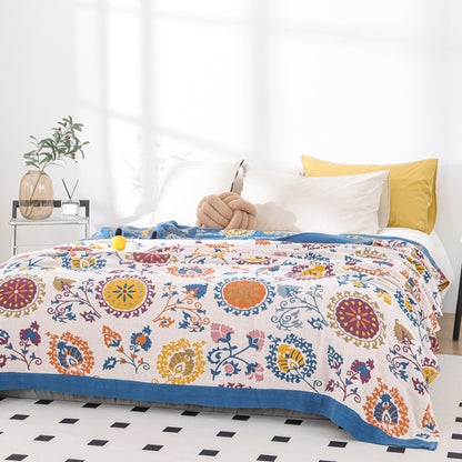 Floral Reversible Cotton Gauze Blanket – Bed Throw – Sofa Throw – Decorative Blanket – All-Season Blanket – Lightweight Blanket – Machine Washable