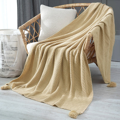 Knitted Tassel Throw Blanket – Soft Acrylic Knit – Lightweight Cozy Decorative Bed & Sofa Throw