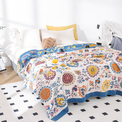 Floral Reversible Cotton Gauze Blanket – Bed Throw – Sofa Throw – Decorative Blanket – All-Season Blanket – Lightweight Blanket – Machine Washable