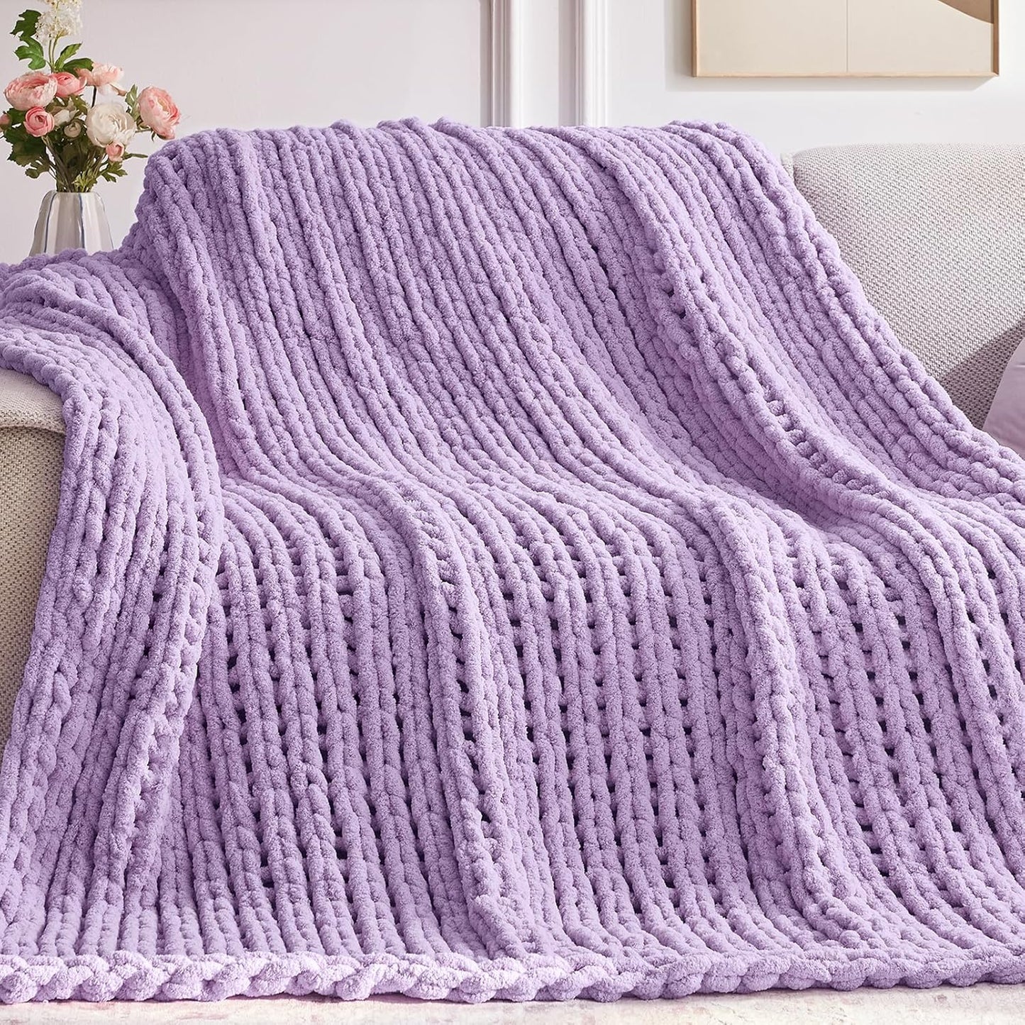 Hand-Knitted Chunky Knit Blanket (Chenille)