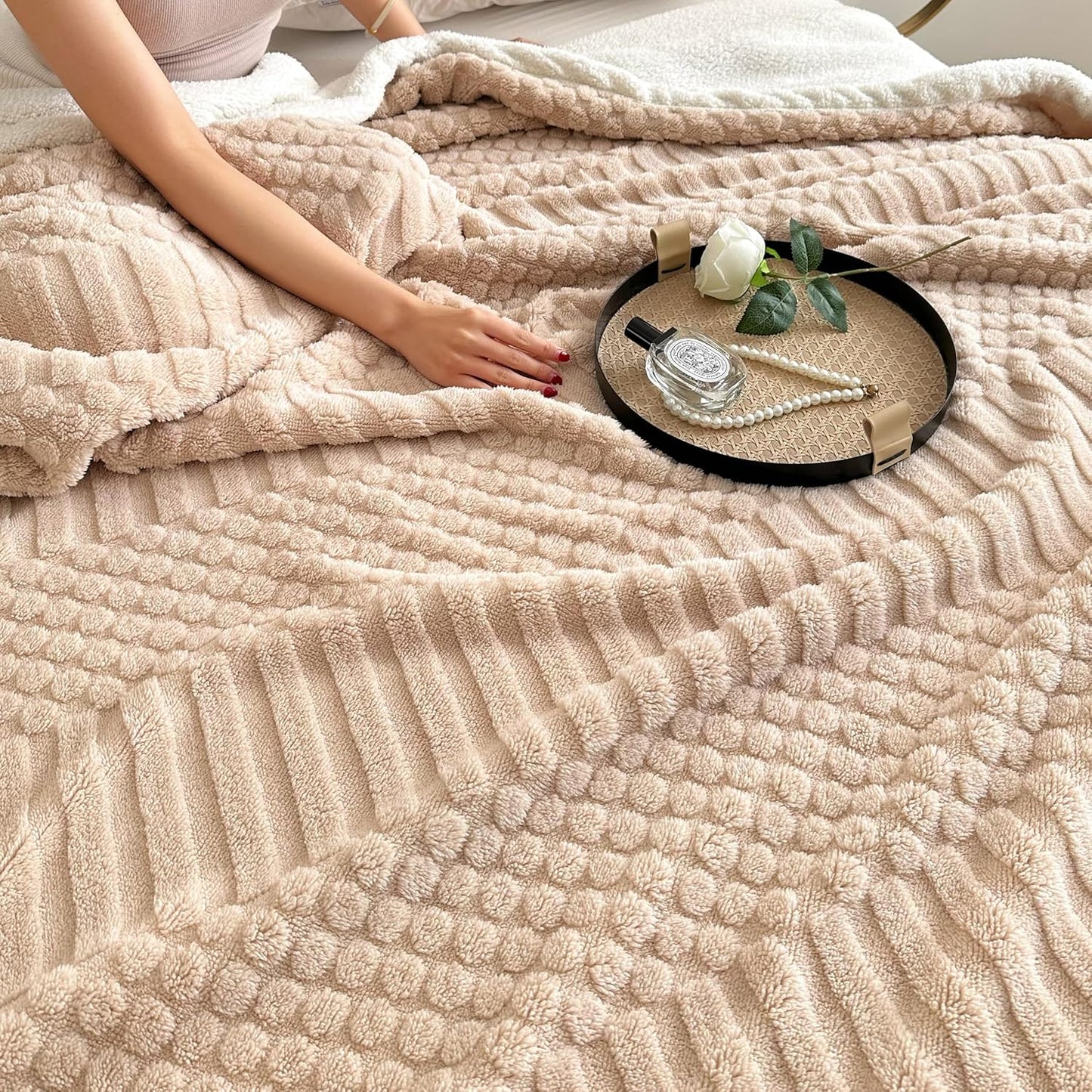 Thick Textured Sherpa Fleece Throw Blanket
