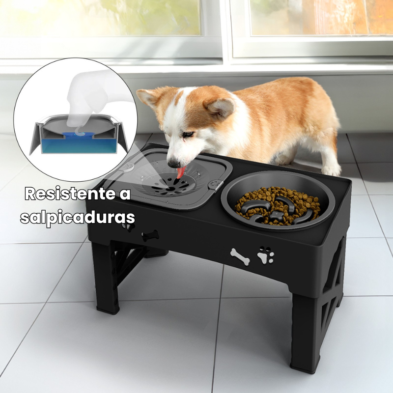 Comedero para Perros Antivoracidad Elevado y Ajustable – 2 Cuencos de Acero Inoxidable (Agua y Comida) con Base Antideslizante