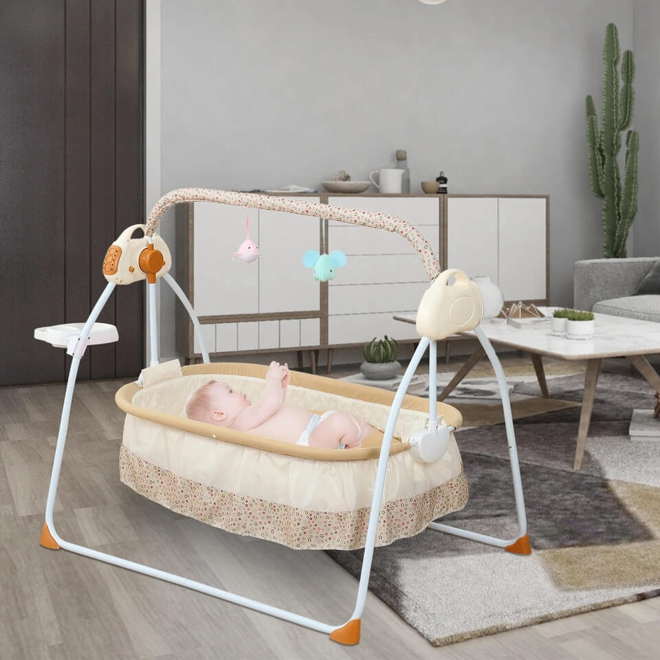 Portable Electric Baby Rocking Crib with Bluetooth – 5 Speeds and Adjustable Timer