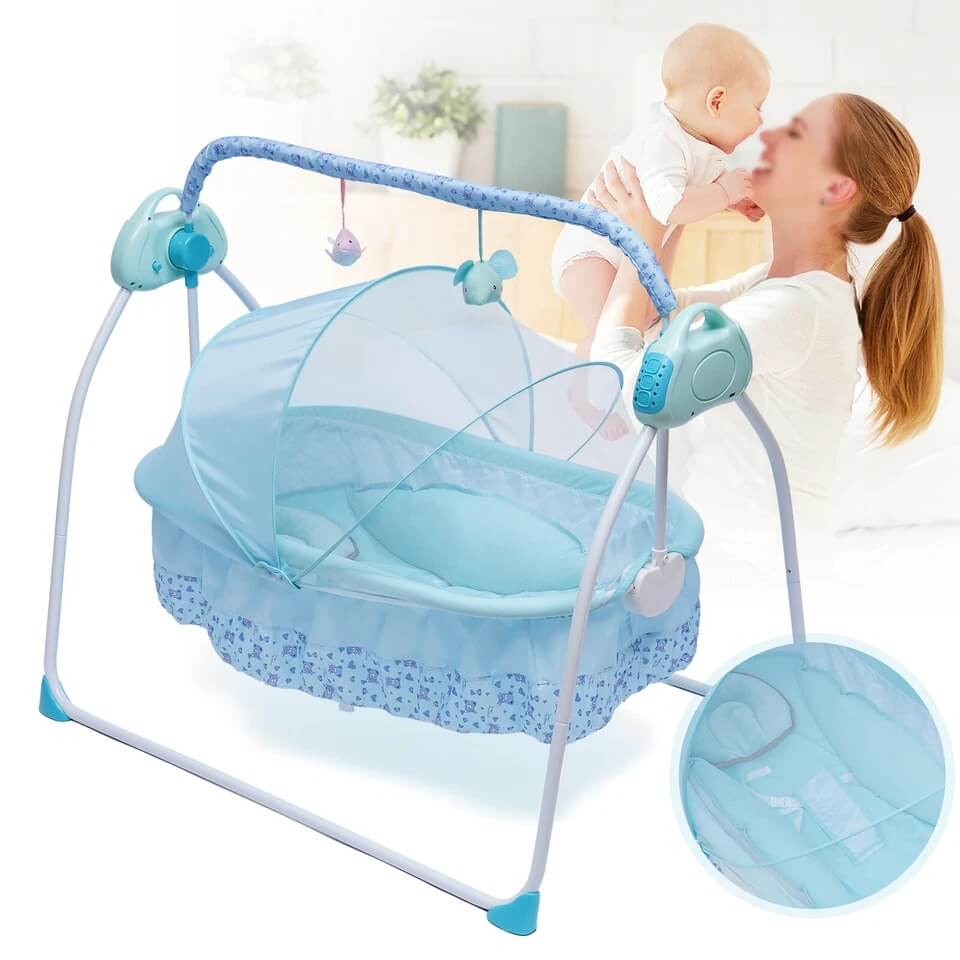 Portable Electric Baby Rocking Crib with Bluetooth – 5 Speeds and Adjustable Timer