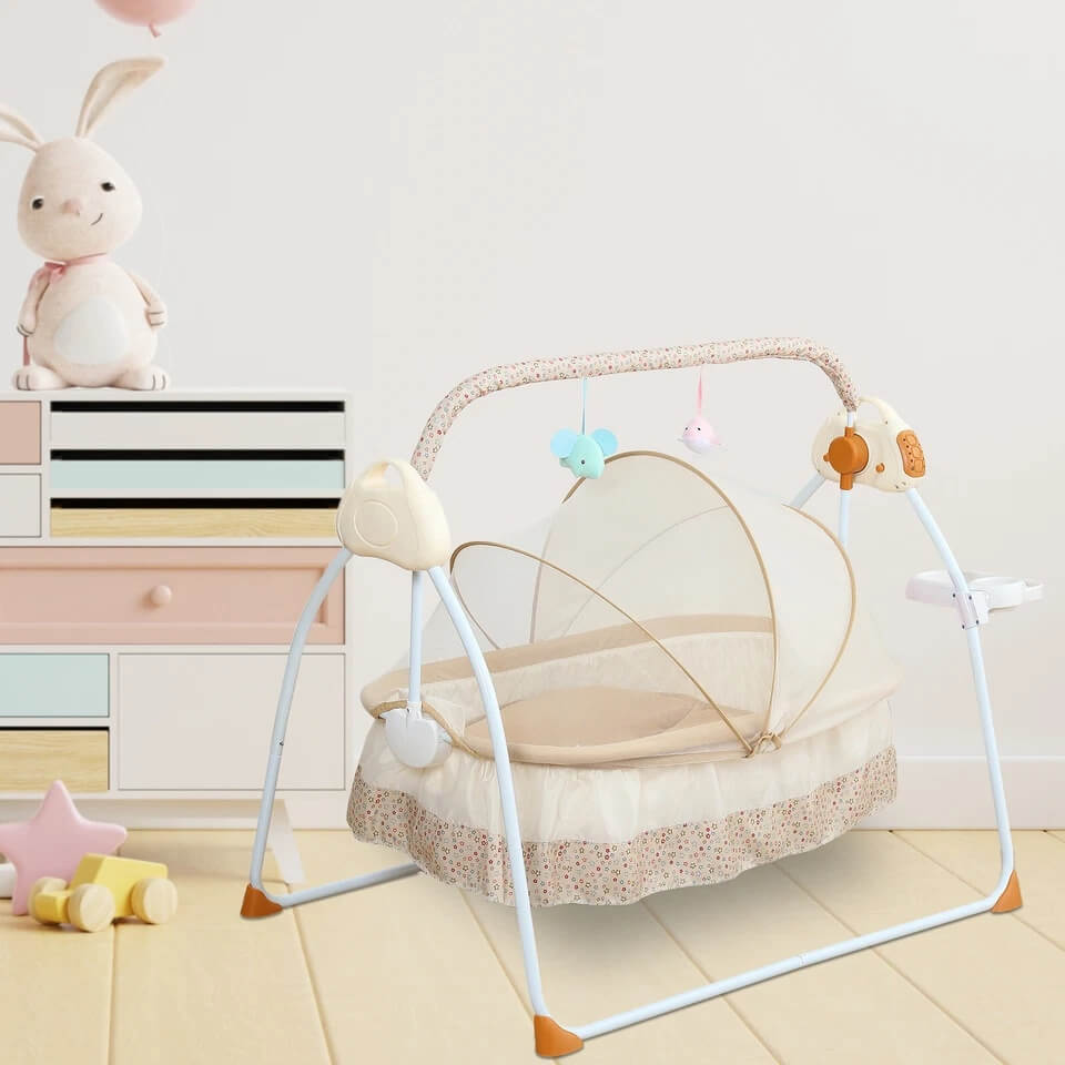 Portable Electric Baby Rocking Crib with Bluetooth – 5 Speeds and Adjustable Timer