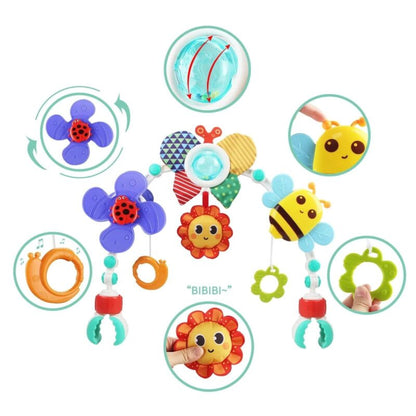 Juguete colgante para cuna y cochecito de bebé – Seguro, plegable y sensorial para estimular la coordinación y entretener al bebé