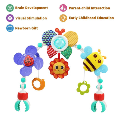 Juguete colgante para cuna y cochecito de bebé – Seguro, plegable y sensorial para estimular la coordinación y entretener al bebé