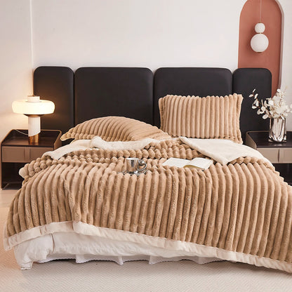 Fluffy Fleece Throw Blanket – Thick Warm Bed Blanket – Sofa Throw – Couch Blanket – Cozy Plush Blanket – Striped Decorative Blanket – All-Season Blanket