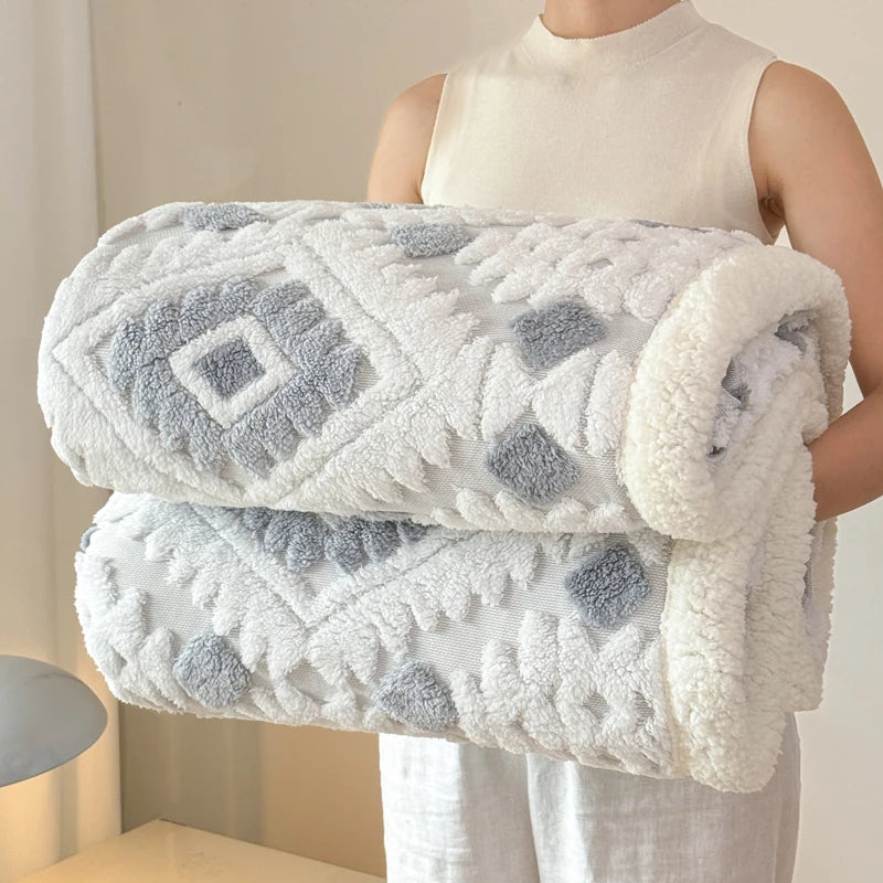 Geometric Pattern Jacquard Sherpa Throw Blanket
