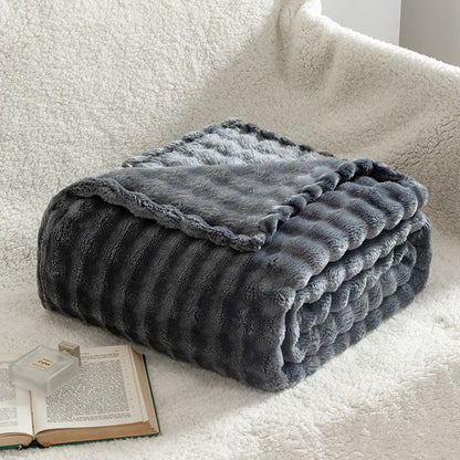 Plush Fleece Throw Blanket – Striped Reversible Textured Blanket – Soft Lightweight Cozy Warm All-Season Throw