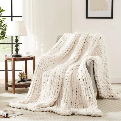 Hand-Knitted Chunky Knit Blanket (Chenille)