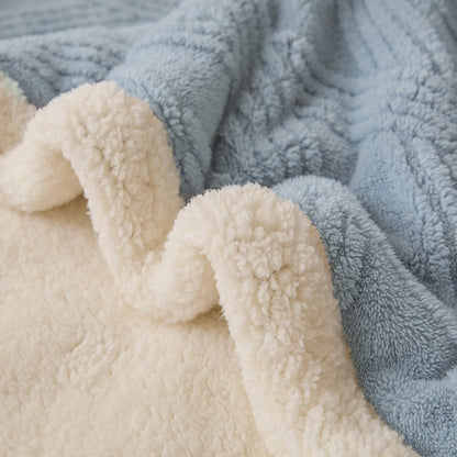 Textured Striped Diamond Sherpa Fleece Throw Blanket