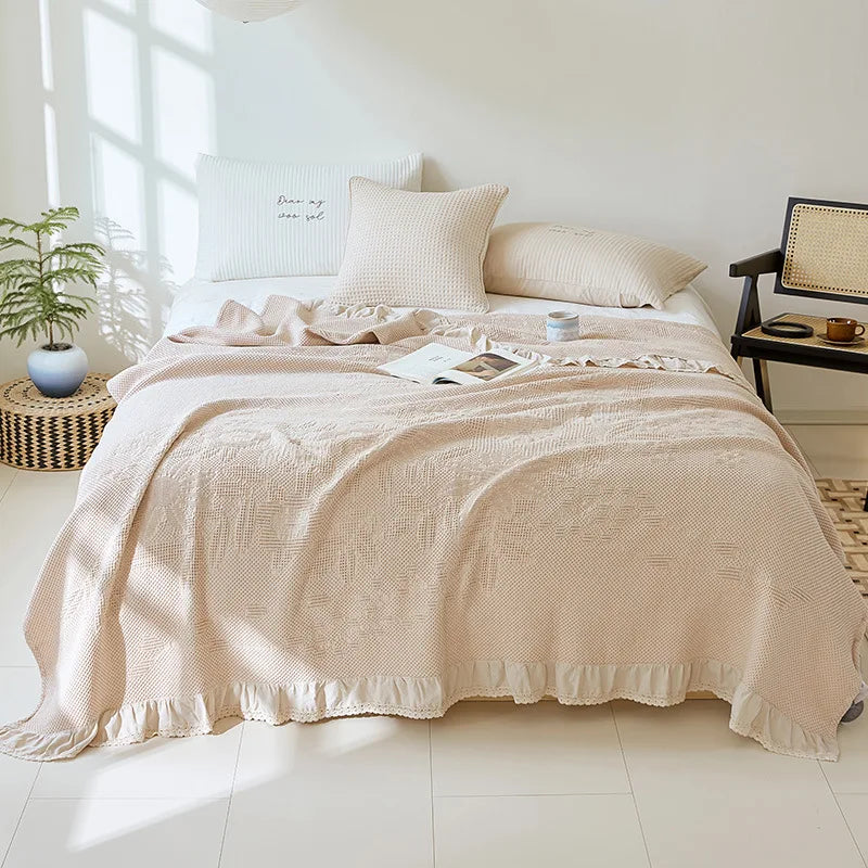 Breathable Waffle Cotton Blanket – Lightweight 100% Cotton Waffle Weave Throw – All-Season Bed Blanket – Cozy Sofa & Couch Blanket – Decorative Summer Blanket – Machine Washable