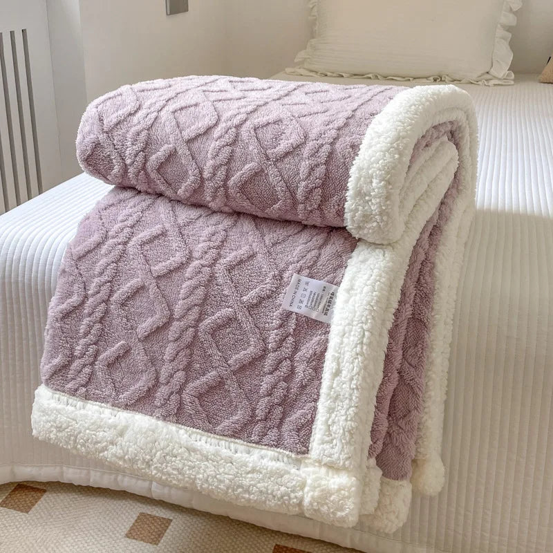 Solid Color Reversible Sherpa Fleece Throw Blanket