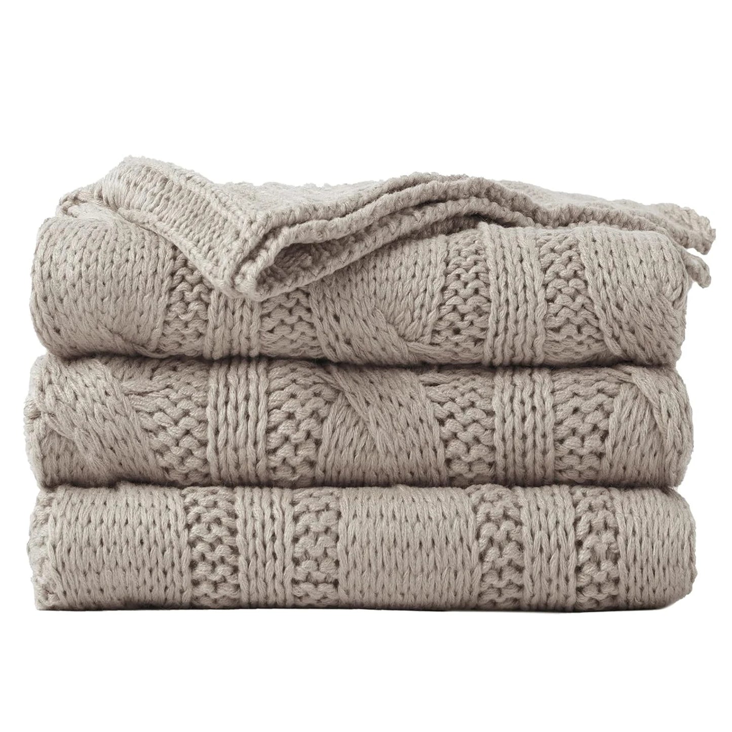 Knitted Throw Blanket – Plaid Crochet Soft Acrylic Knit – Cozy Lightweight Decorative Sofa & Bed Throw