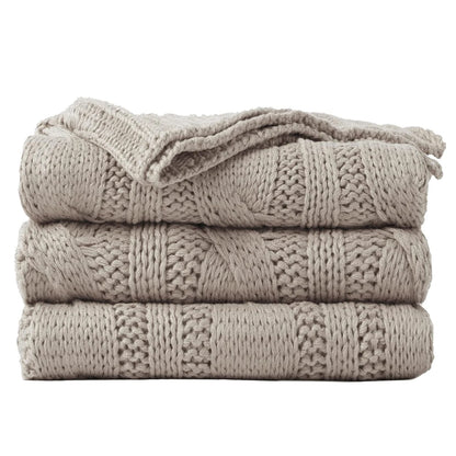 Knitted Throw Blanket – Plaid Crochet Soft Acrylic Knit – Cozy Lightweight Decorative Sofa & Bed Throw