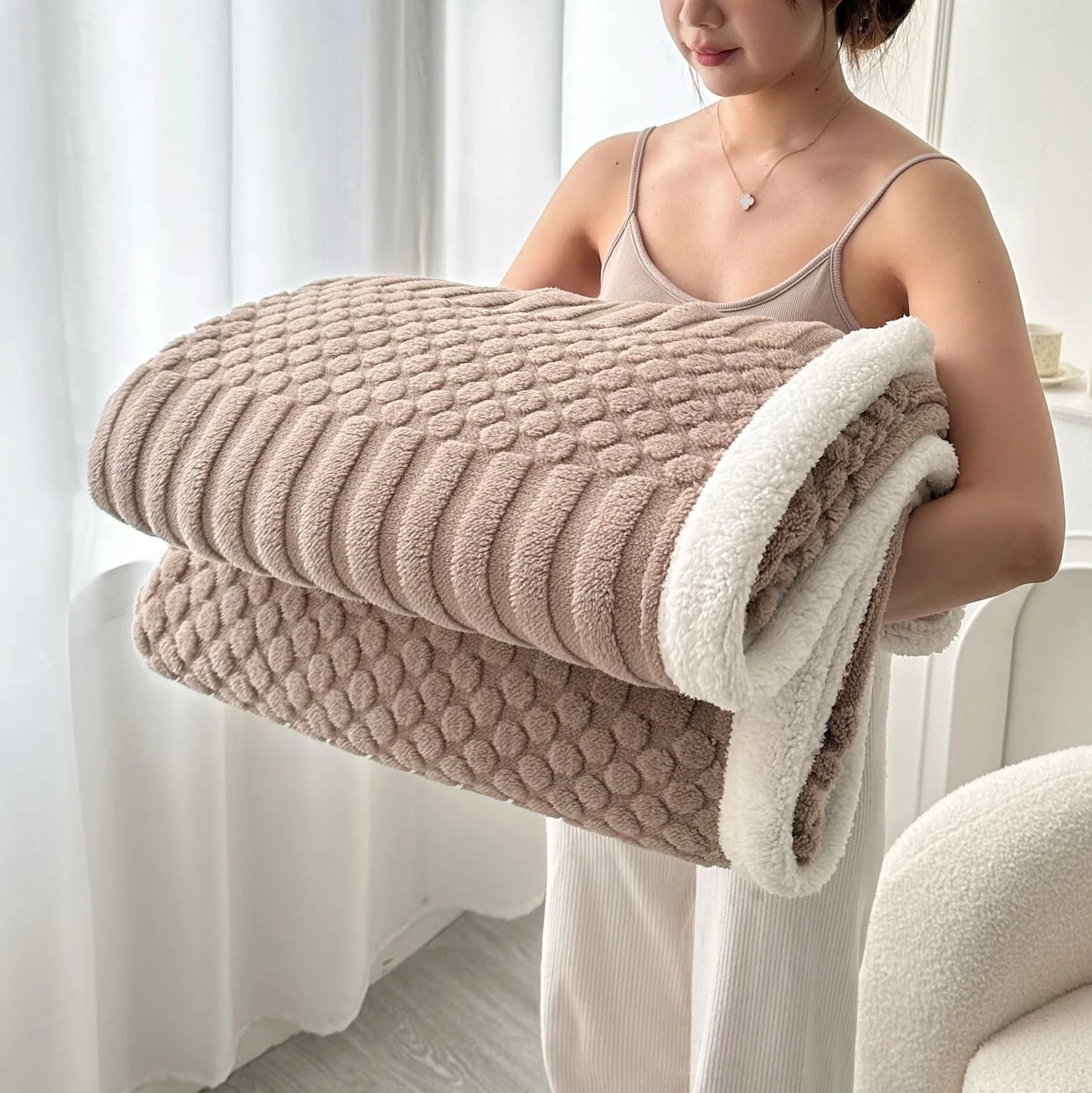 Thick Textured Sherpa Fleece Throw Blanket