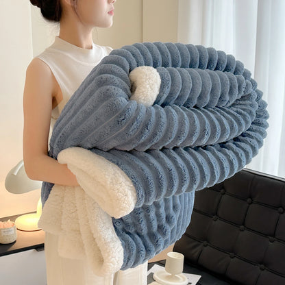 Striped Fleece & Sherpa Reversible Throw Blanket