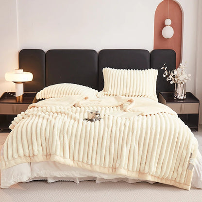 Fluffy Fleece Throw Blanket – Thick Warm Bed Blanket – Sofa Throw – Couch Blanket – Cozy Plush Blanket – Striped Decorative Blanket – All-Season Blanket