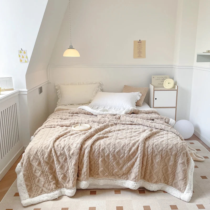 Solid Color Reversible Sherpa Fleece Throw Blanket