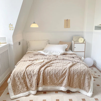 Solid Color Reversible Sherpa Fleece Throw Blanket