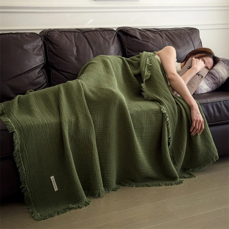 Cotton Muslin Blanket – Lightweight Bed Throw – Sofa Throw – Multi-Layer Gauze Blanket – All-Season Cozy Blanket – Breathable Couch Blanket