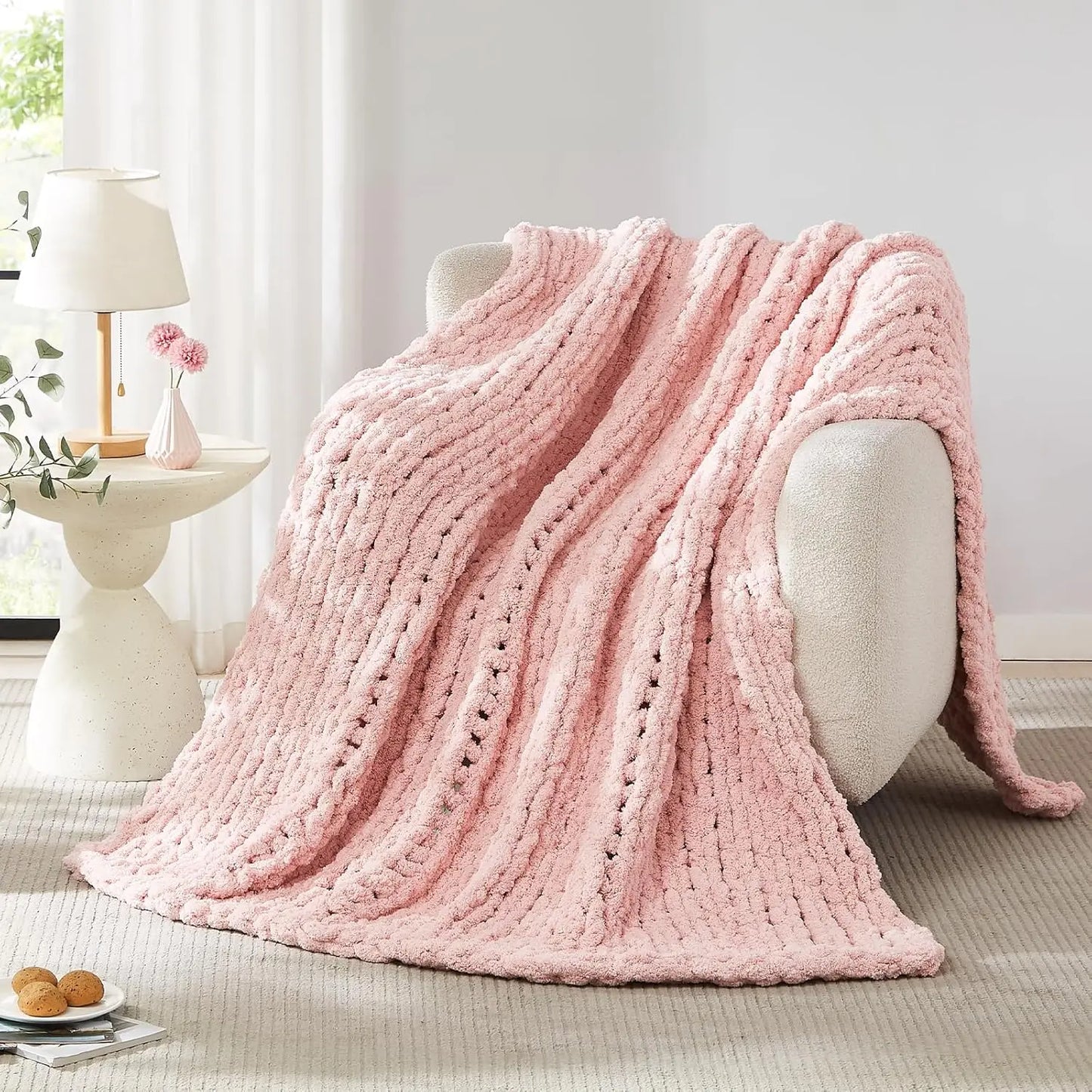 Hand-Knitted Chunky Knit Blanket (Chenille)