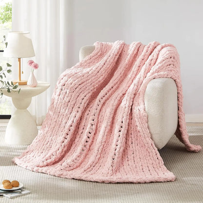 Hand-Knitted Chunky Knit Blanket (Chenille)