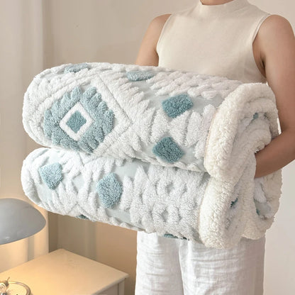 Geometric Pattern Jacquard Sherpa Throw Blanket