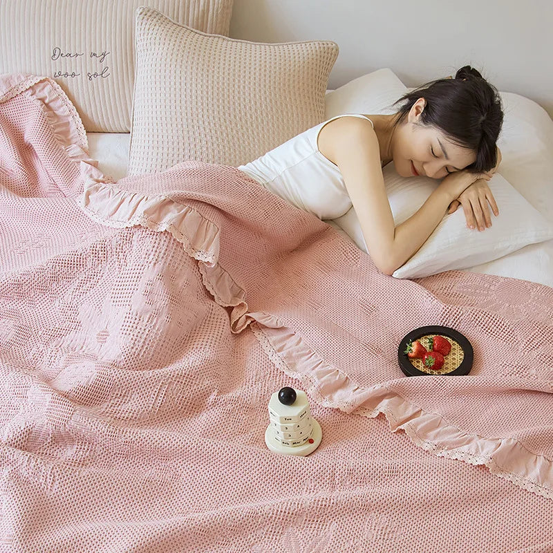 Breathable Waffle Cotton Blanket – Lightweight 100% Cotton Waffle Weave Throw – All-Season Bed Blanket – Cozy Sofa & Couch Blanket – Decorative Summer Blanket – Machine Washable