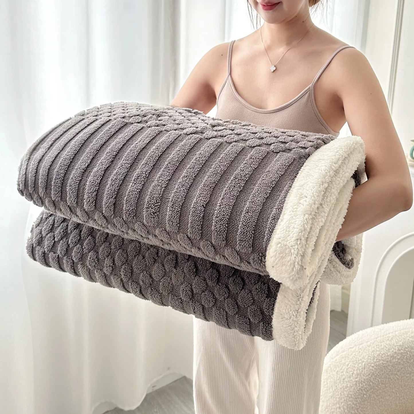 Thick Textured Sherpa Fleece Throw Blanket