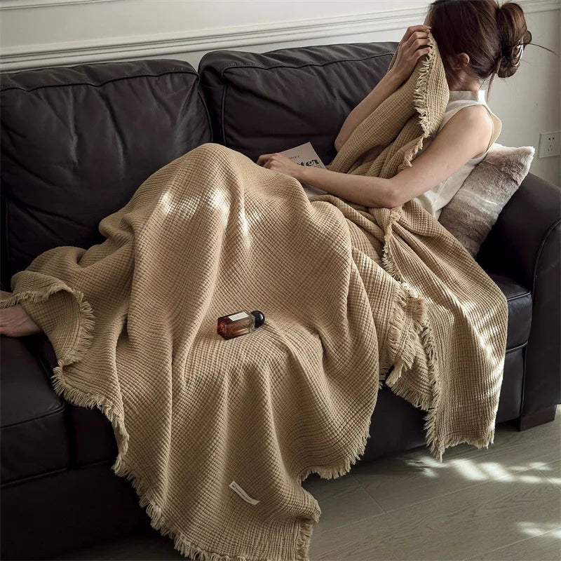 Japanese Six-Layer Cotton Throw Blanket – Lightweight Breathable Bed Blanket – Soft Sofa Throw – Decorative Gauze Blanket – All-Season Cozy Blanket