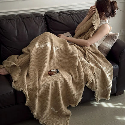 Japanese Six-Layer Cotton Throw Blanket – Lightweight Breathable Bed Blanket – Soft Sofa Throw – Decorative Gauze Blanket – All-Season Cozy Blanket