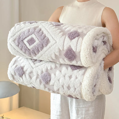 Geometric Pattern Jacquard Sherpa Throw Blanket