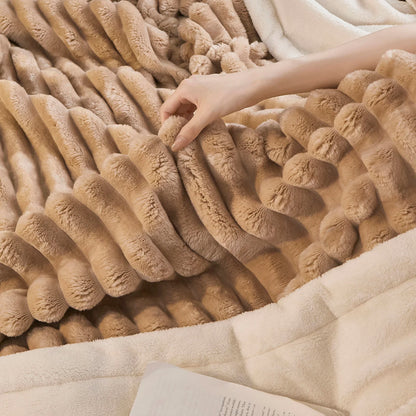 Fluffy Fleece Throw Blanket – Thick Warm Bed Blanket – Sofa Throw – Couch Blanket – Cozy Plush Blanket – Striped Decorative Blanket – All-Season Blanket