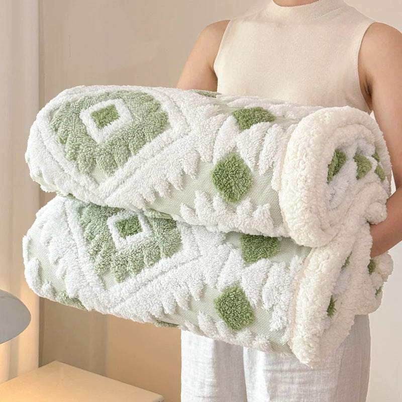 Geometric Pattern Jacquard Sherpa Throw Blanket