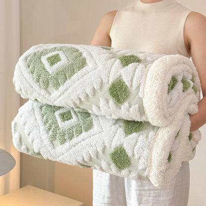 Geometric Pattern Jacquard Sherpa Throw Blanket