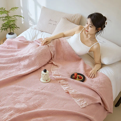 Breathable Waffle Cotton Blanket – Lightweight 100% Cotton Waffle Weave Throw – All-Season Bed Blanket – Cozy Sofa & Couch Blanket – Decorative Summer Blanket – Machine Washable