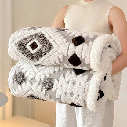 Geometric Pattern Jacquard Sherpa Throw Blanket